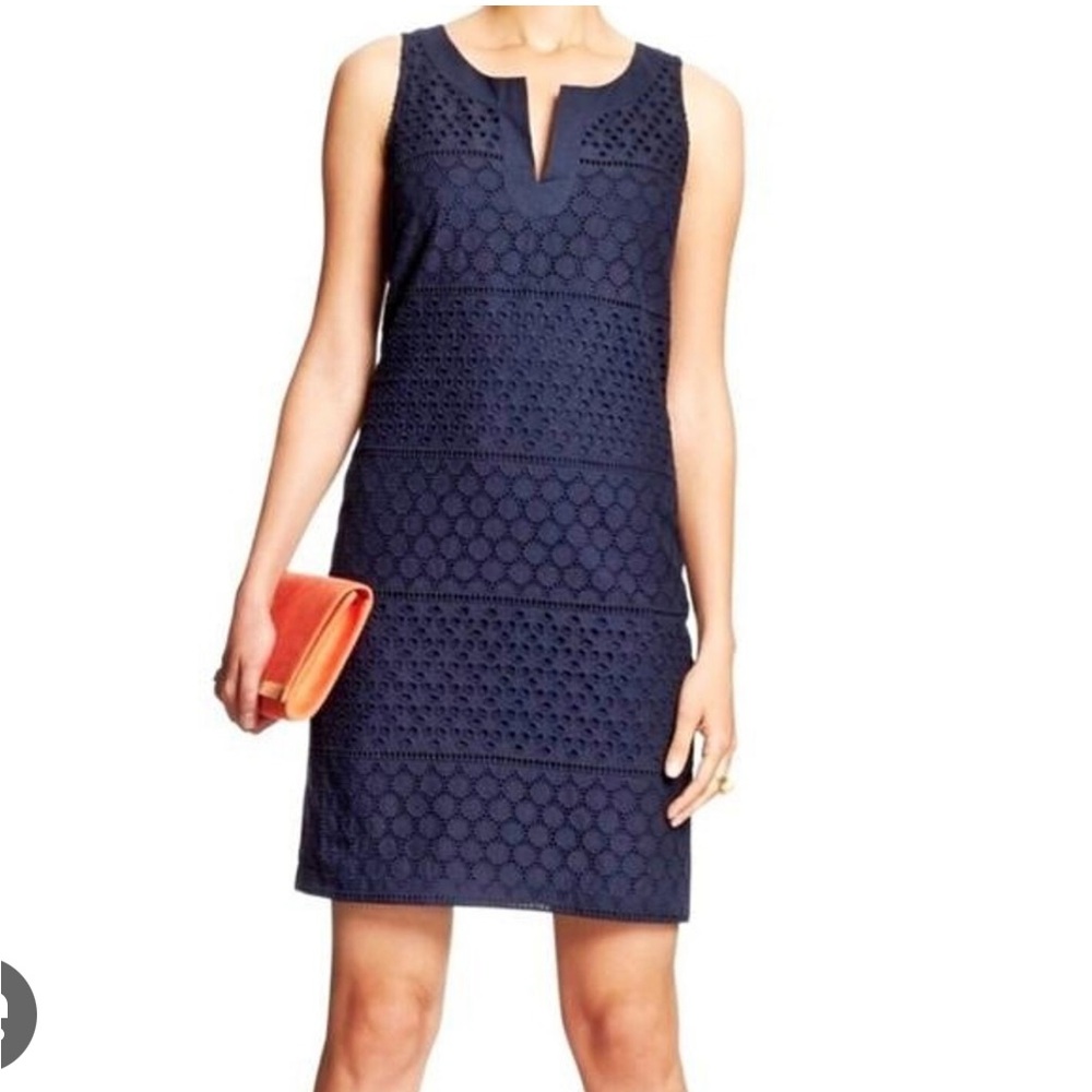 NWT Banana Republic Navy Eyelet Sheath mini dress.